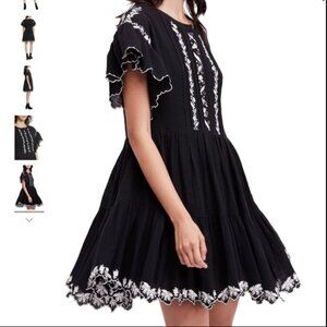 Free People Santiago Embroidered Mini Dress - Black - Size Extra Small